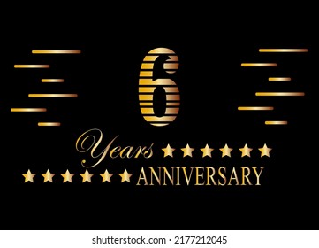 6 Years anniversary logo golden colored isolated on black background. Vector for special date and birthday.