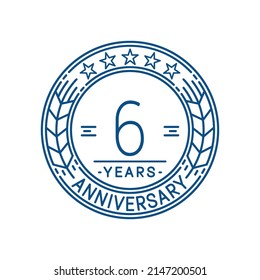 6 years anniversary logo template. 6th line art vector and illustration.