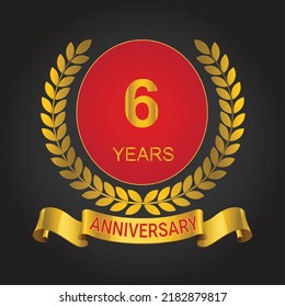 6 years anniversary logo template. gold numbers with golden ribbon.
