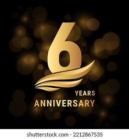 6 Years anniversary logo, Template design with gold color for poster, banners, brochures, magazines, web, booklets, invitations or greeting cards. Vector illustration