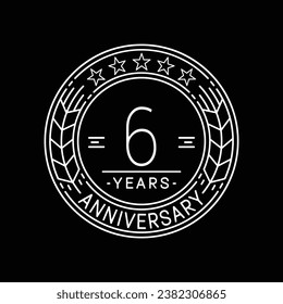 6 years anniversary logo template. 6th line art vector and illustration.