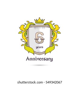 6 Years Anniversary Logo Using Heraldic Theme, Colorful and Isolated on white background