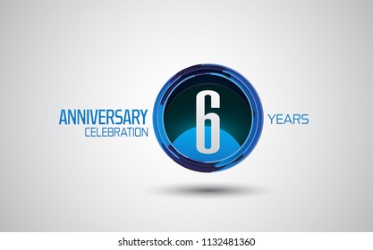 6 years anniversary logotype blue circle abstract isolated on white background for use company celebration event
