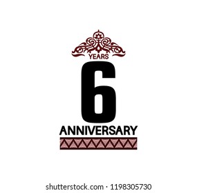 6 years anniversary logotype brown color with traditional ornament isolated on white background