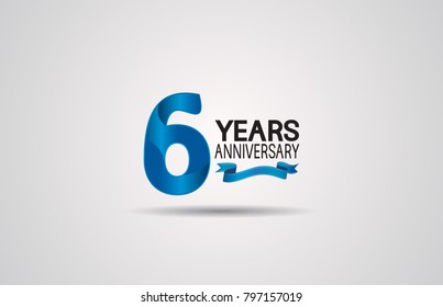6 years anniversary logotype design with blue color and ribbon isolated on white background for celebration event