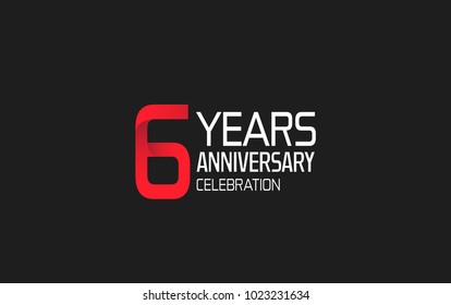 6 years anniversary logotype simple design with red and white color isolated on black background