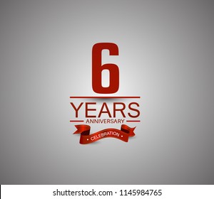 6 years anniversary logotype simple design with red ribbon for celebration purpose