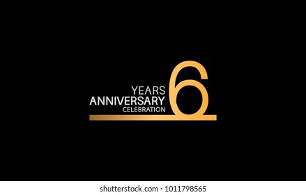 6 years anniversary logotype with single line golden and silver color for celebration 