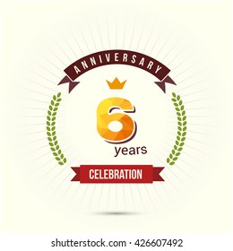 6 Years Anniversary with Low Poly Design and Laurel Ornaments
