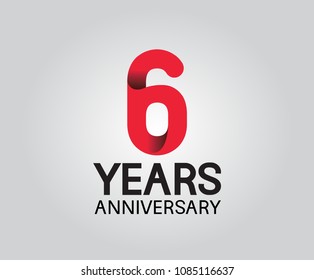 6 years anniversary red soft color for company celebration isolated on white background