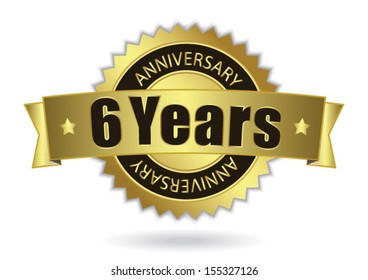 "6 Years Anniversary" - Retro Golden Ribbon, EPS 10 vector illustration