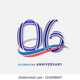 6 years Anniversary ribbon shape numbers with swoosh. Celebrating 6  years anniversary event party template.