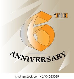 6 years anniversary sign or emblem. Template for celebration and congratulation design. 6th anniversary label. Vector illustration.