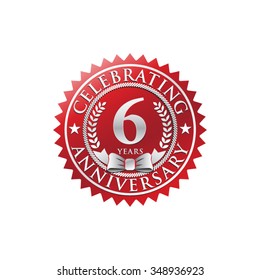 6 years anniversary silver red badge logo