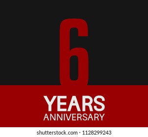 6 years anniversary simple design red number on black background for celebration template