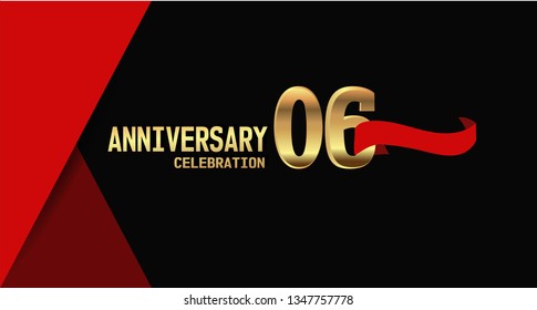 6 years Anniversary simple design with golden font and red ribbon, black and red background. elegant and simple design