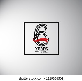 6 years anniversary template flat style with square and red ribbon