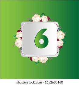6 Years anniversary. Vector design greeting card with decorative floral for celebration