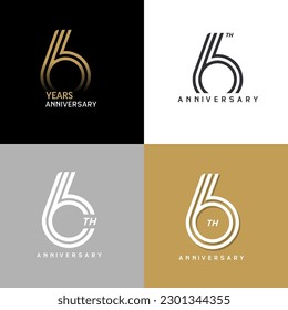 6 years anniversary vector number icon, birthday logo label, black, white and colors stripe number