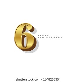 6 Years Anniversary Vector Template Design Illustration. Gold 3d Numbers.