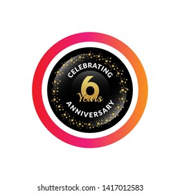 6 years birthday celebration logo. golden 6th anniversary logo.designed for celebration card, greeting card and invitation card.glossy button