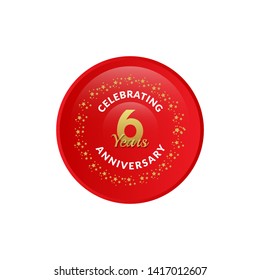6 years birthday celebration logo. golden 6th anniversary logo.designed for celebration card, greeting card and invitation card.glossy button