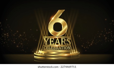 6 years Celebration Golden Jubilee Award Graphics Background. Entertainment Spot Light Hollywood Template  Luxury Premium Corporate Abstract Design Template Banner Certificate. 