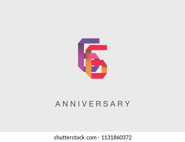 6 Years colorful Anniversary design with overlapping font number, isolated on white background
