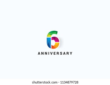  6 Years colorful Anniversary design with Low Poly style font number isolated on white background.