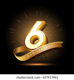 6 years golden anniversary logo celebration with firework and ribbon