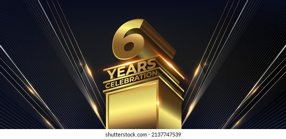 6 years Jubilee Black Golden Lines Awards Graphics Background. Entertainment Spot Light Hollywood Template. Luxury Premium Corporate Abstract Design Template Banner Classic Vintage Certificate Layout.