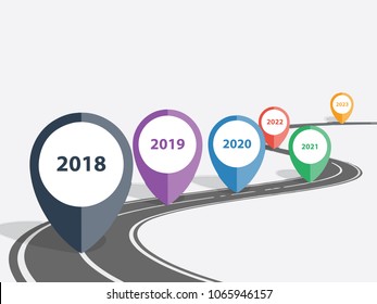 6 Years Roadmap Infographic Template. From 2018 to 2023. Flat style graphic design infographic Background. Can be used for Presentation. Can put your text in space provided in infographic. Vector