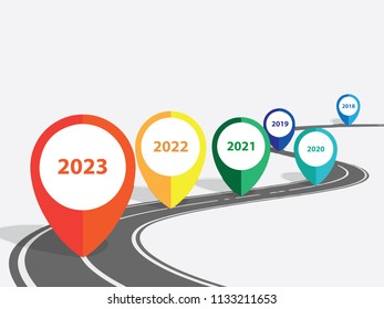 6 Years Roadmap Infographic Template. From 2018 to 2023. Flat style graphic design infographic Background. Can be used for Presentation. Can put your text in space provided in infographic. Vector