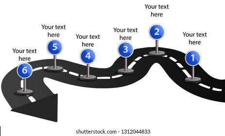 6 Years Roadmap Infographic Template. Curved street style infographic design background. Can be used for Presentation. Can put your texts in space provided in infographic. Vector EPS10