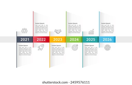 6 years timeline of business design template. Business presentation, Roadmap, Milestone and Business planning. Vector illustration.