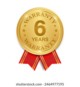 6 Years Warranty. Warranty Sign. Vector Illustration Isolated on White Background. 