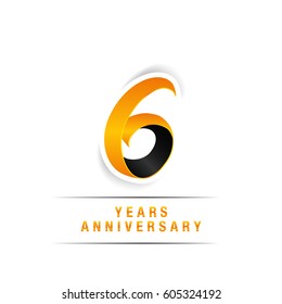 6 Years Yellow and Black  Anniversary  Logo Celebration Isolated on White Background