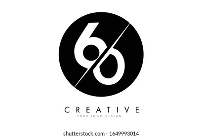 60 6 0 Nummernlogo-Design mit kreativem Cut und schwarzem Circle-Hintergrund. Kreatives Logo-Design.
