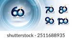60, 70, 80, 90, 100 year Anniversary logotype design, Sixty to Hundred years Logo for Celebration, Chemical Test tube Molecule structure particle. Chemistry Science Biotechnology, molecular biology