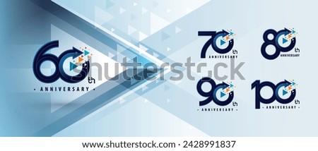 60, 70, 80, 90, 100 year Anniversary logo design, Sixty to Hundred years Anniversary Logo Celebration event, Abstract Circle Arrow Colorful Pixel, Growth to Success Concept, Upward Arrow Right to Top.