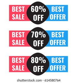 60%, 70%, 80% off. Vector illustration set on white background. Can be used business company for sale season or black friday.