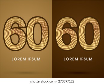 60 ,Abstract Number, font, concept wood, sign ,logo, symbol, icon, graphic, vector.