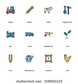 60 Agriculture Farming and Gardening  Color line icons, illustrations, icons, backgrounds and graphics. The illustration is colorful