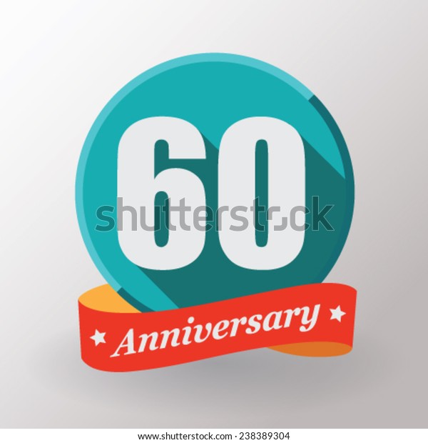 60 Anniversary Label Ribbon Flat Design Stock Vector (Royalty Free ...