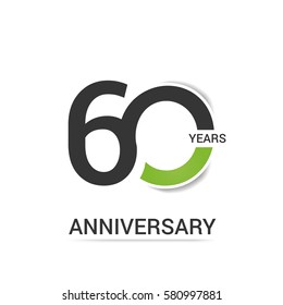 60 Anniversary  Logo Celebration, Black and Green Flat Design Isolated on White Background
