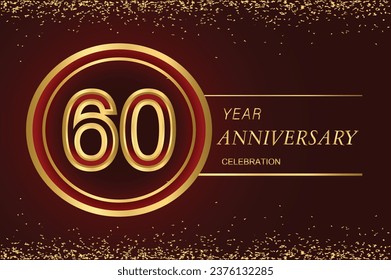 60 anniversary logo with confetti and golden ring. vector design for greeting card and invitation card.