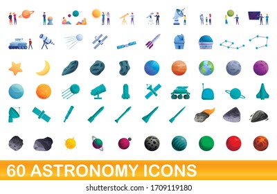 60 astronomy icons set. Cartoon illustration of 60 astronomy icons vector set isolated on white background