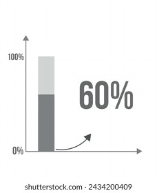 60% bar chart. Graphic design of increase in percentage, statistics, business and finance concept isolated on white background
