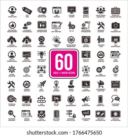 60 business, seo, website, app interface, communication icons set, vector