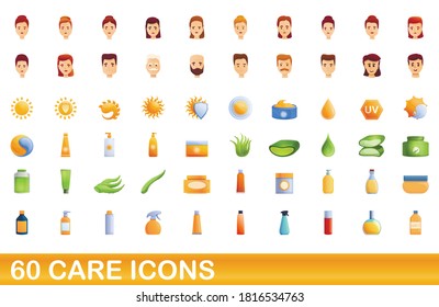 60 care icons set. Cartoon illustration of 60 care icons vector set isolated on white background